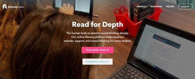 Actively Learn website screenshot.