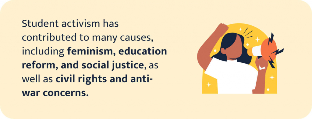 The picture enumerates the causes student activism has contributed to.