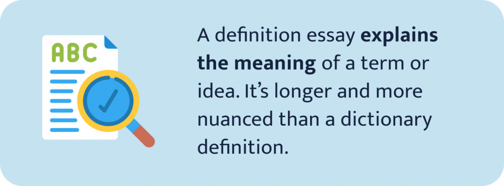 The picture explains what a definition essay is.