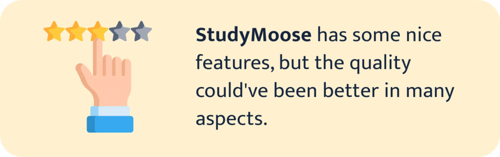 The picture shows a brief StudyMoose review.