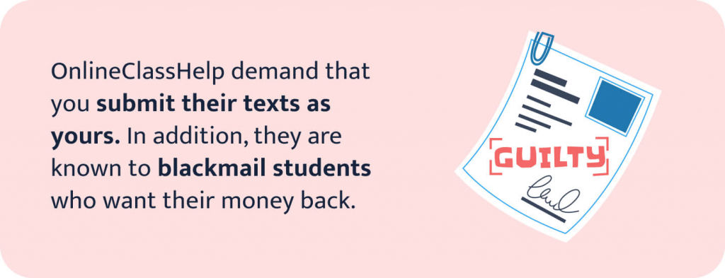 The picture talks about OnlineClassHelp's fraudulent activities. 