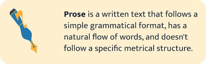 The picture defines prose in literature.