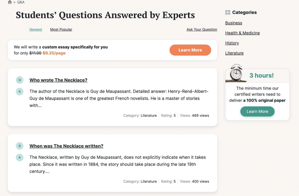 Students’ Questions Answered by Experts.