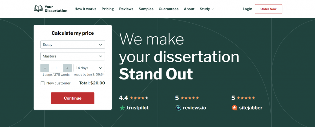 YourDissertation website homepage.