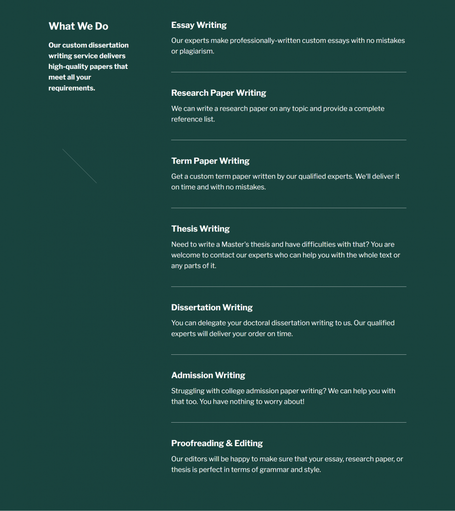 Services that YourDissertation offers.