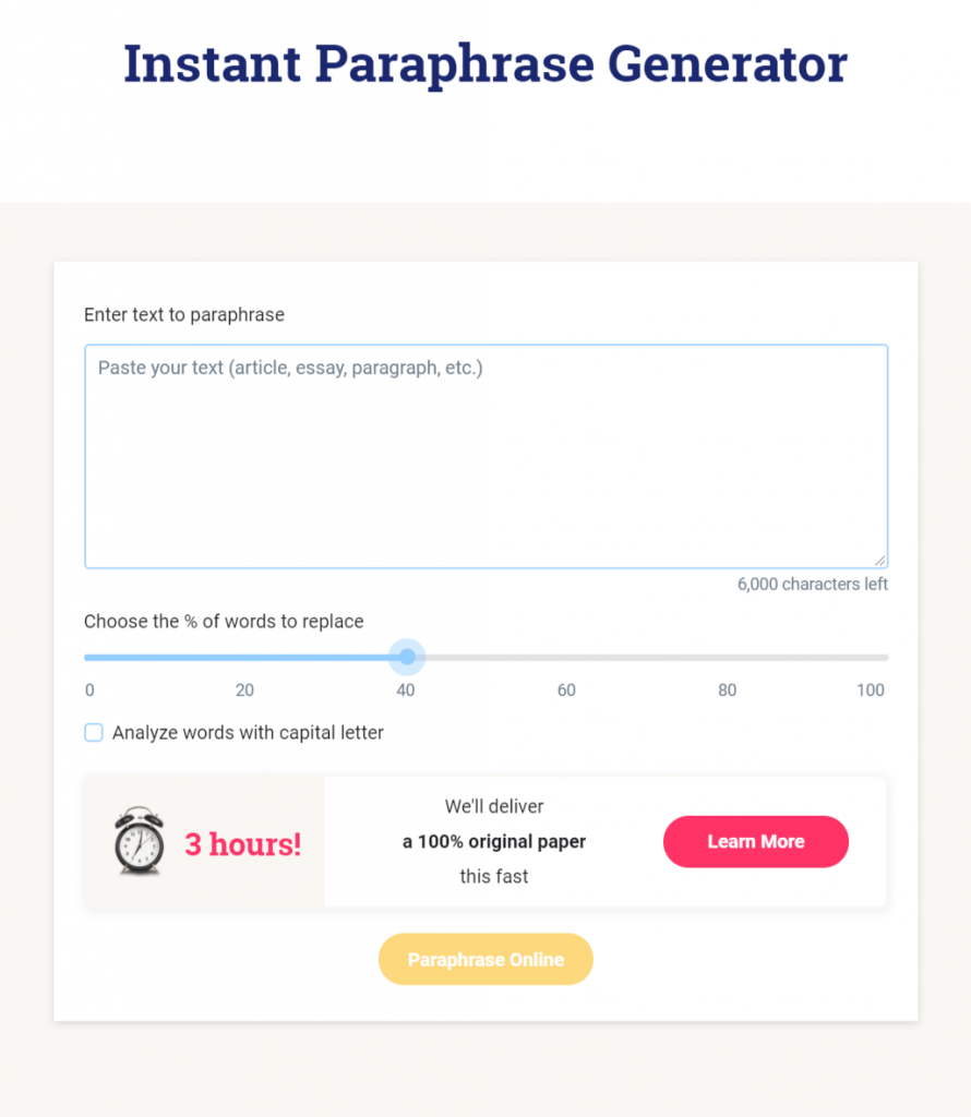 Instant Paraphrase Generator.